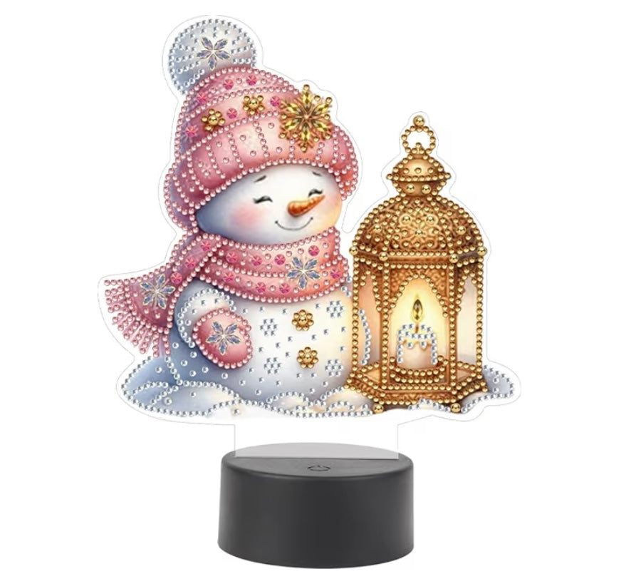 Pink Snowman Night Light Diamond Art