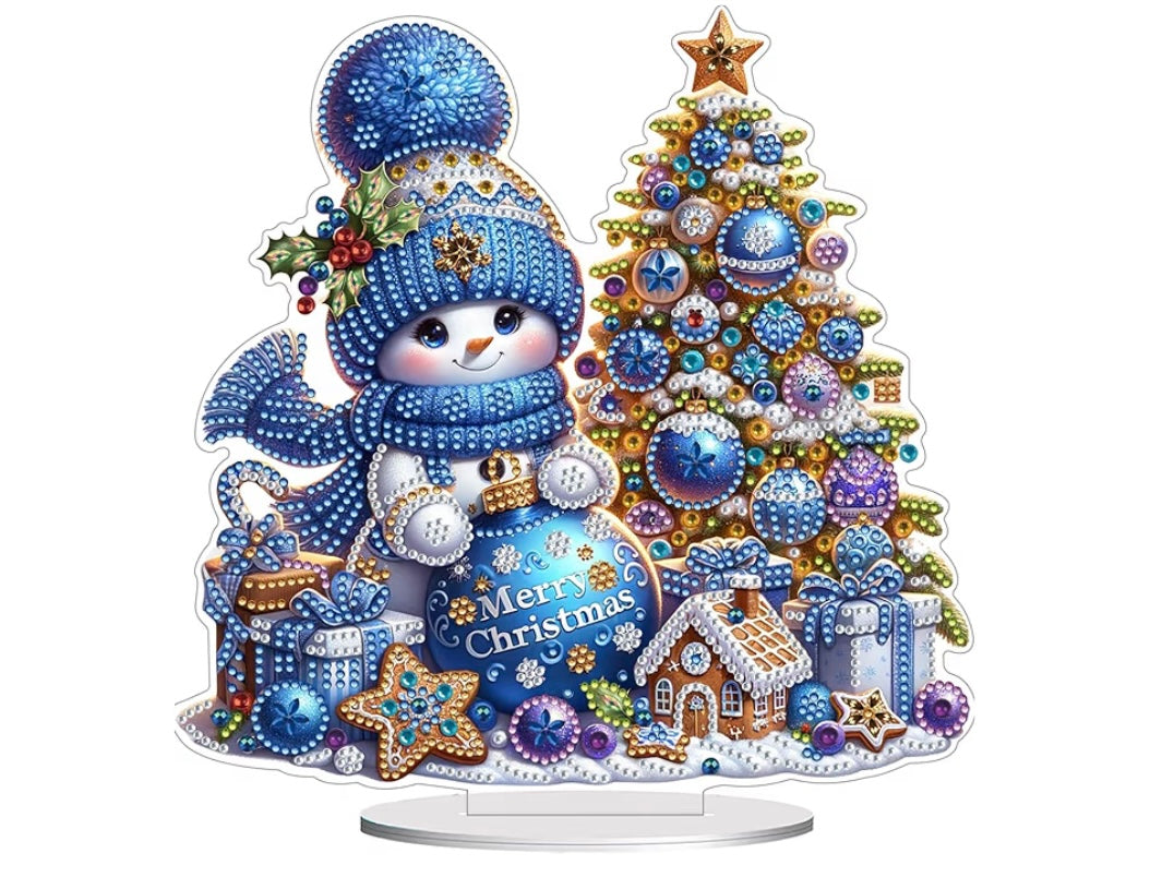 Blue Snowman with Christmas Tree Table Decoration