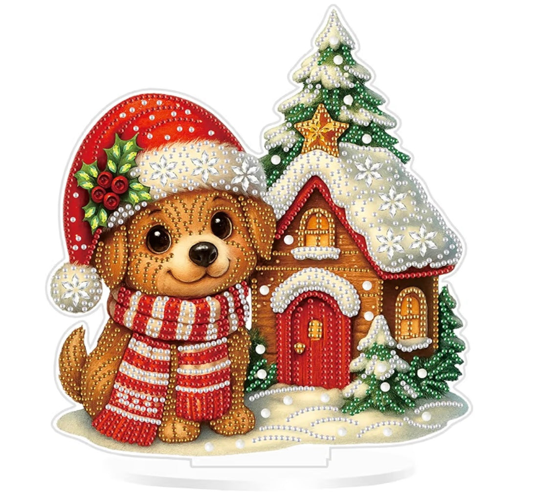 Puppy & Christmas House Tabletop Decoration