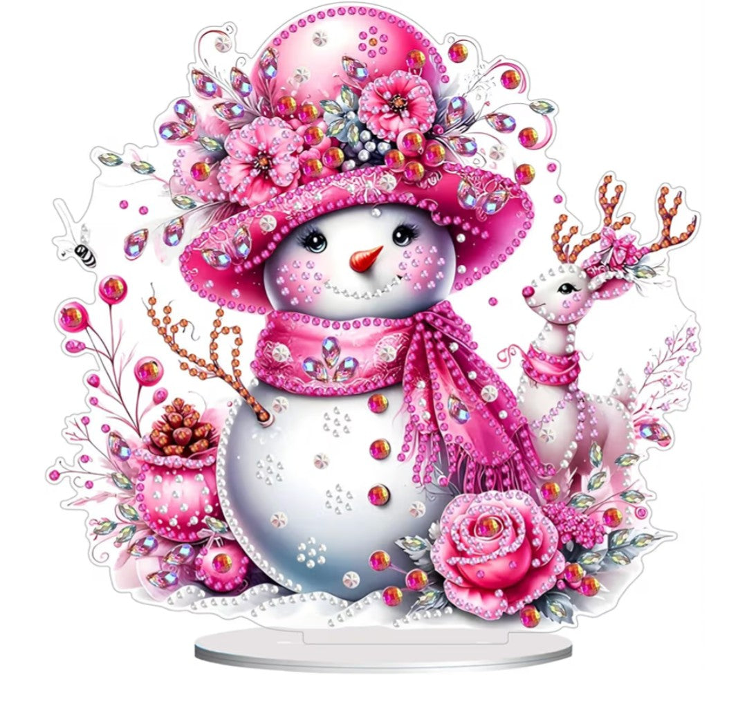 Pink Snowman Diamond Art Table Decoration